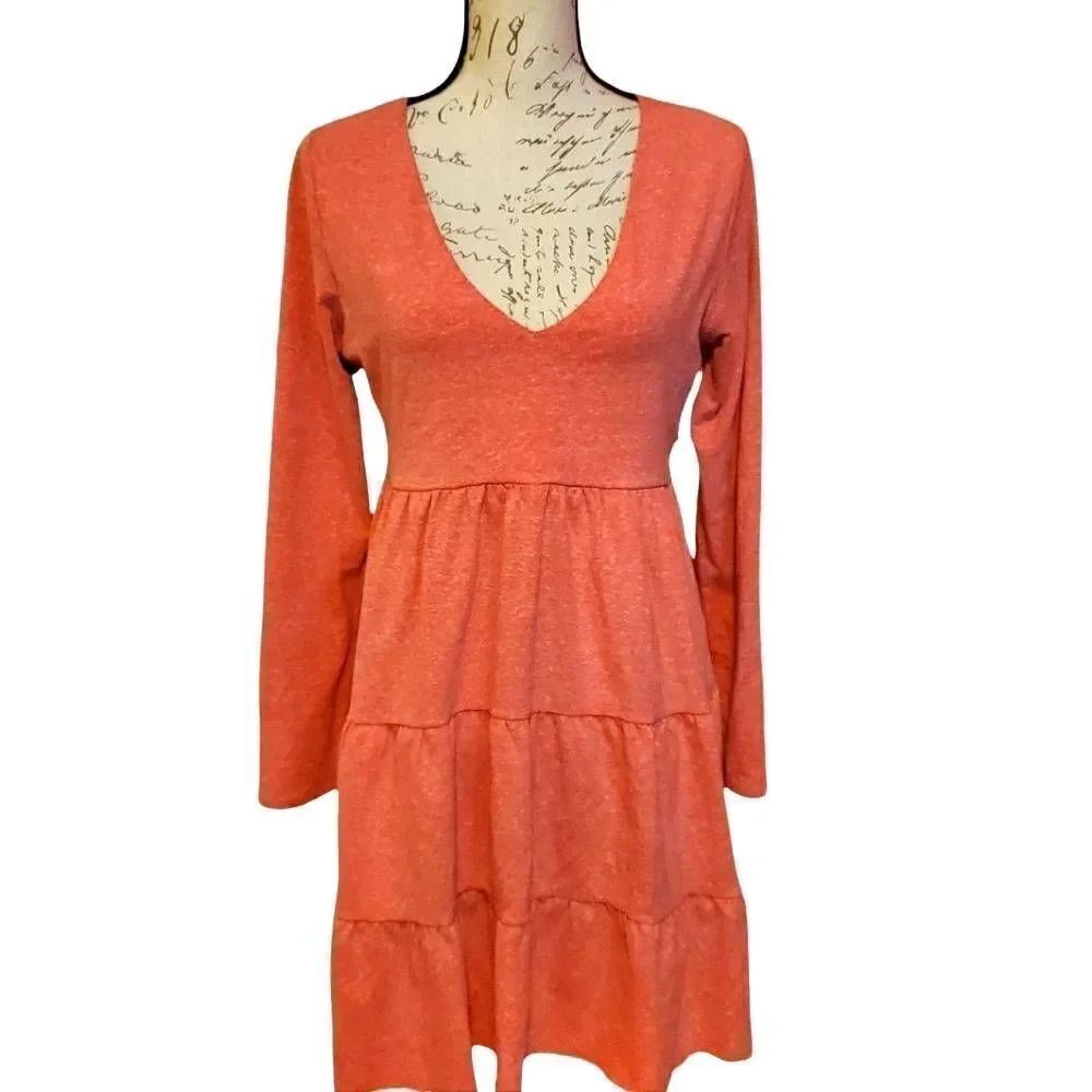 BP. Ladies Size Medium Coral V-Neck Long Sleeve Dress